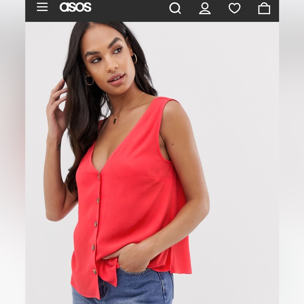Asos red button down v neck tank top size 2